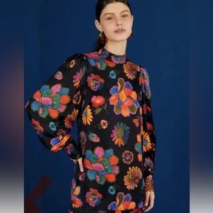 Farm Rio Lily's Garden Mock Neck Blouse size s